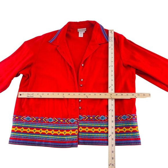 Coldwater Creek Womens Red Embroidered Jacket Size L 100% Cotton & Polyester - Picture 4 of 4
